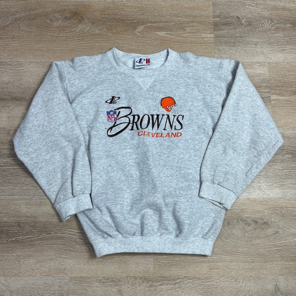 Vintage Logo Athletic Cleveland Browns NFL Sweatshirt Gray Embroidered Mens M
